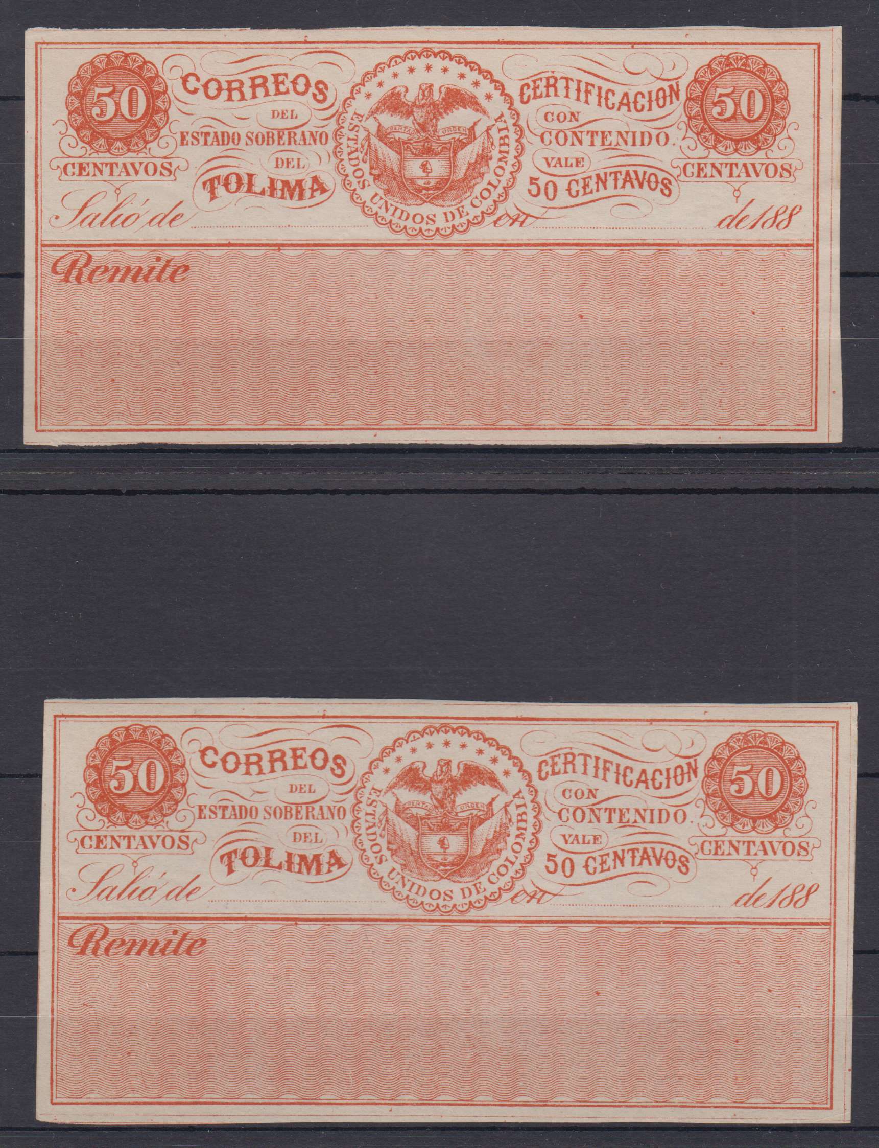Colombia 1886 — Insured letter stamps