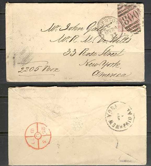 Great Britain 1877 — Mail to USA