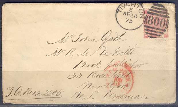 Great Britain 1873 — Mail to USA