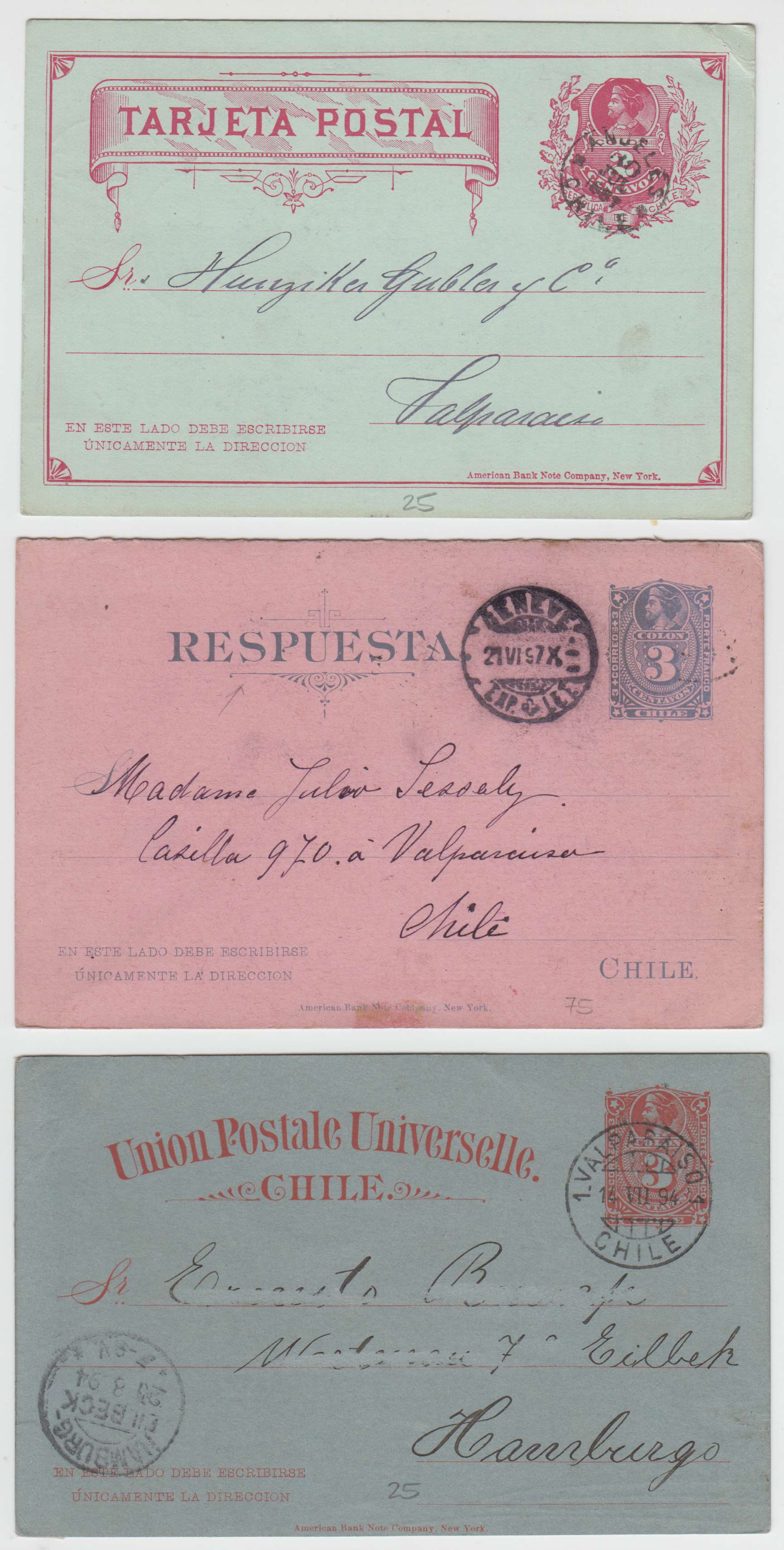 Chile 1882 — H & G 6, 7, 14 & 15