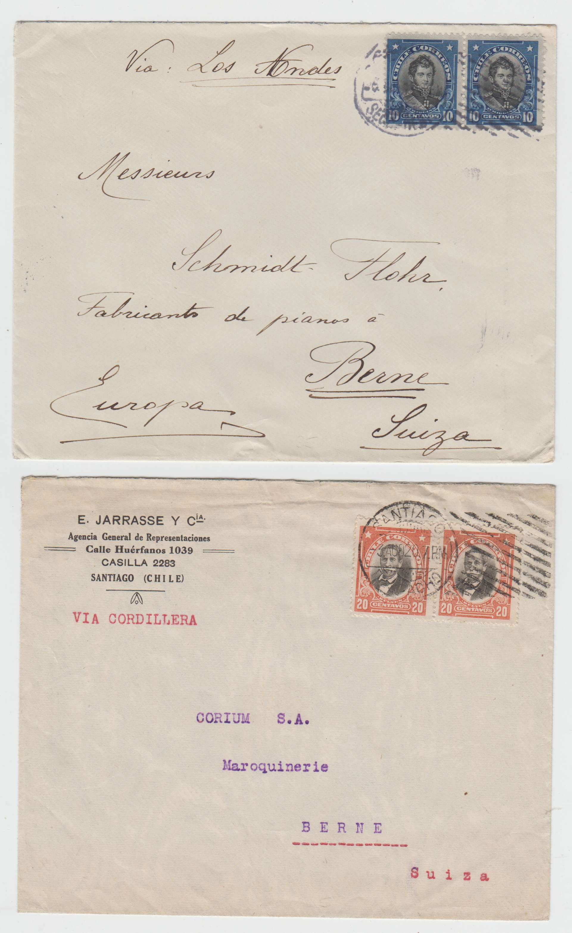 Chile 1916 — Group of 10 covers to Switzerland, Germany or USA with better cancels, rates, etc