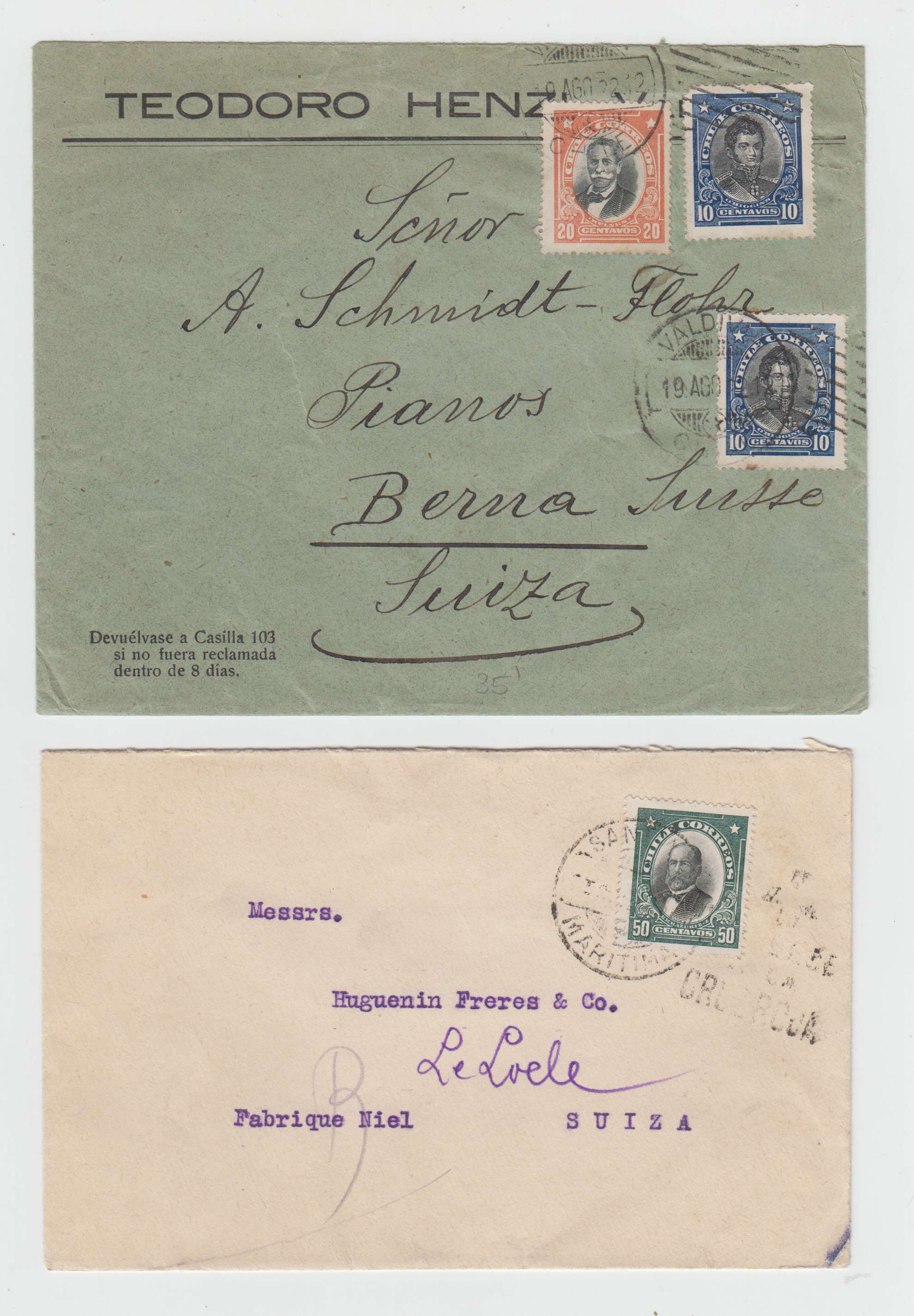 Chile 1916 — Group of 10 covers to Switzerland, Germany or USA with better cancels, rates, etc