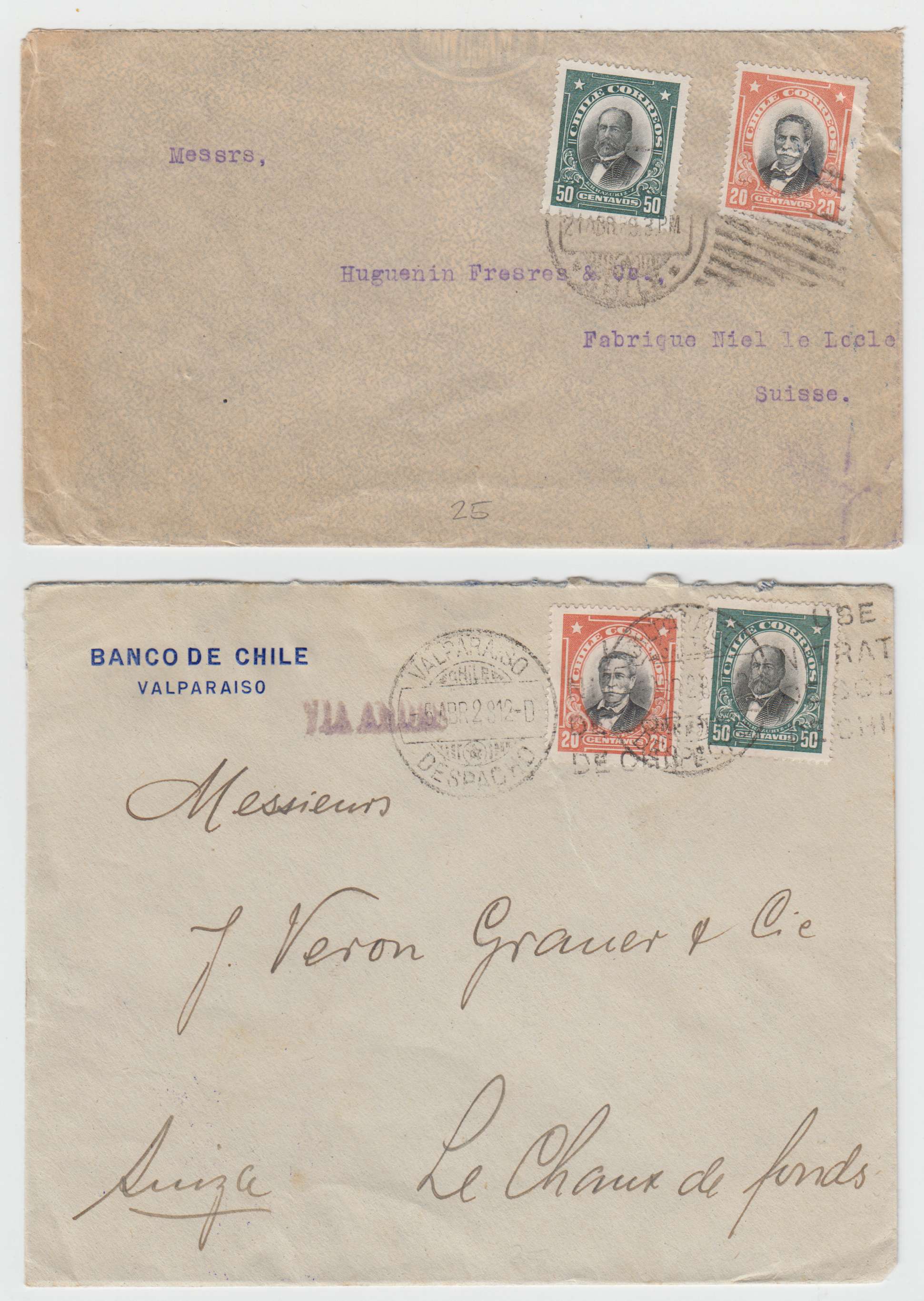 Chile 1916 — Group of 10 covers to Switzerland, Germany or USA with better cancels, rates, etc