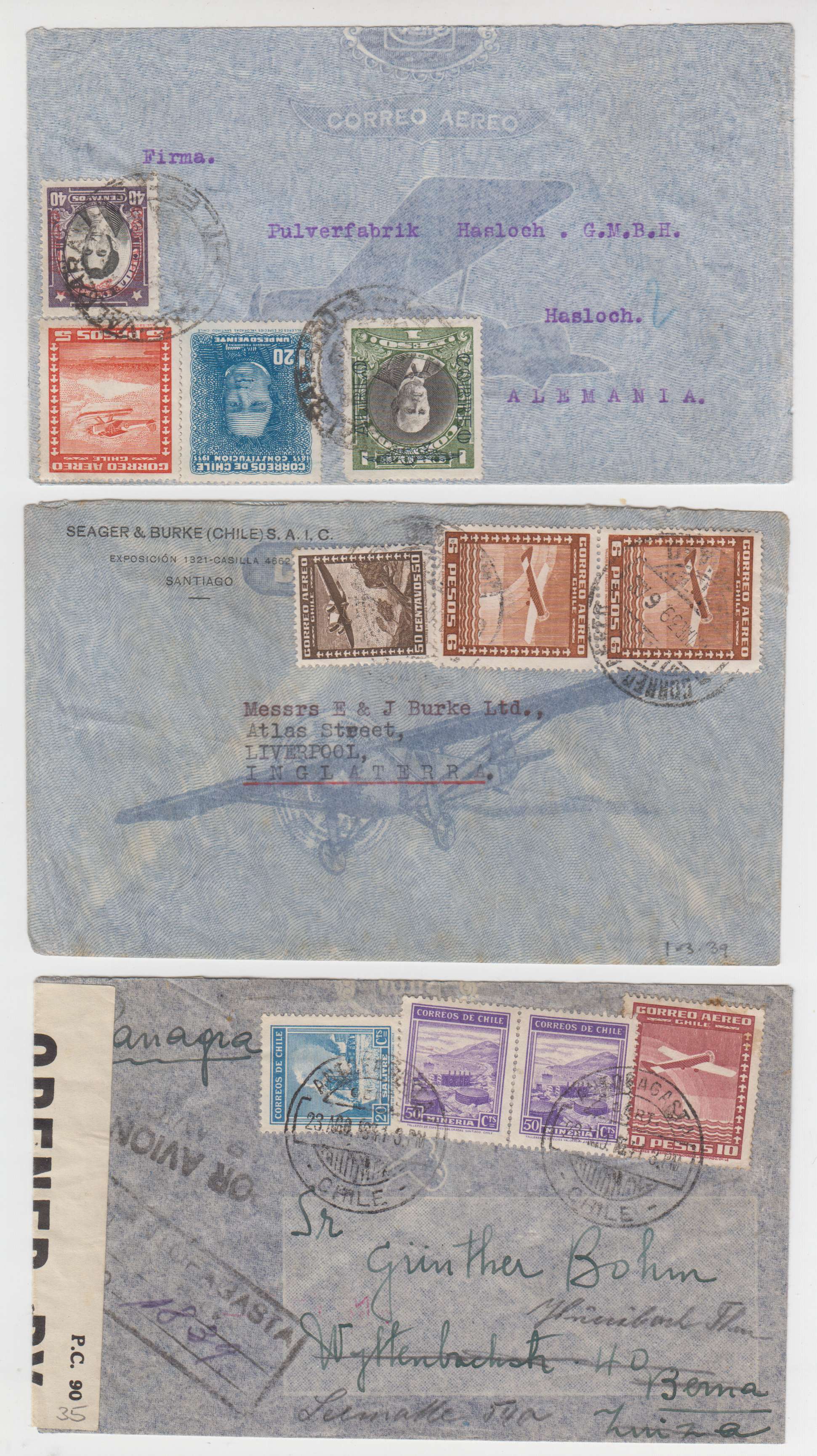 Chile 1933 — Better collection of 17 covers to Germany Switzerland or GB including surface, R-covers,…