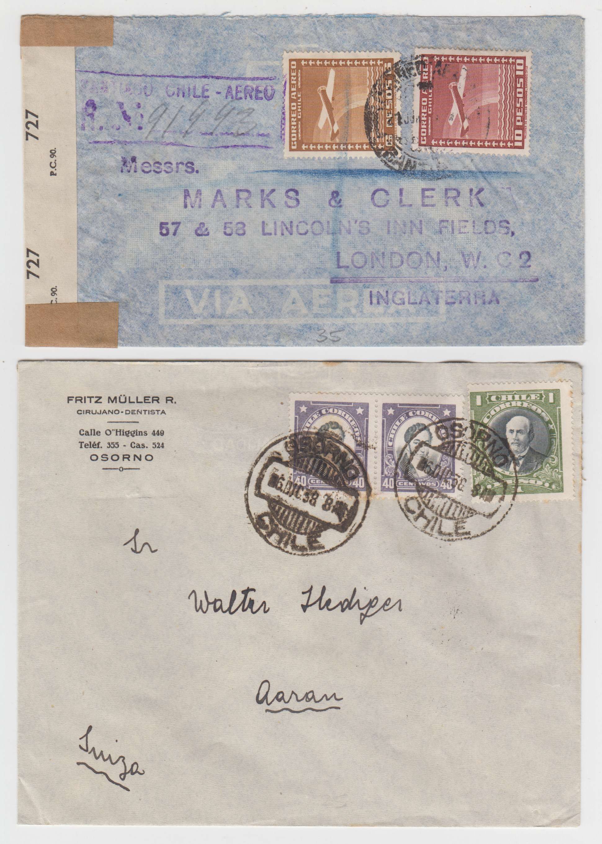 Chile 1933 — Better collection of 17 covers to Germany Switzerland or GB including surface, R-covers,…