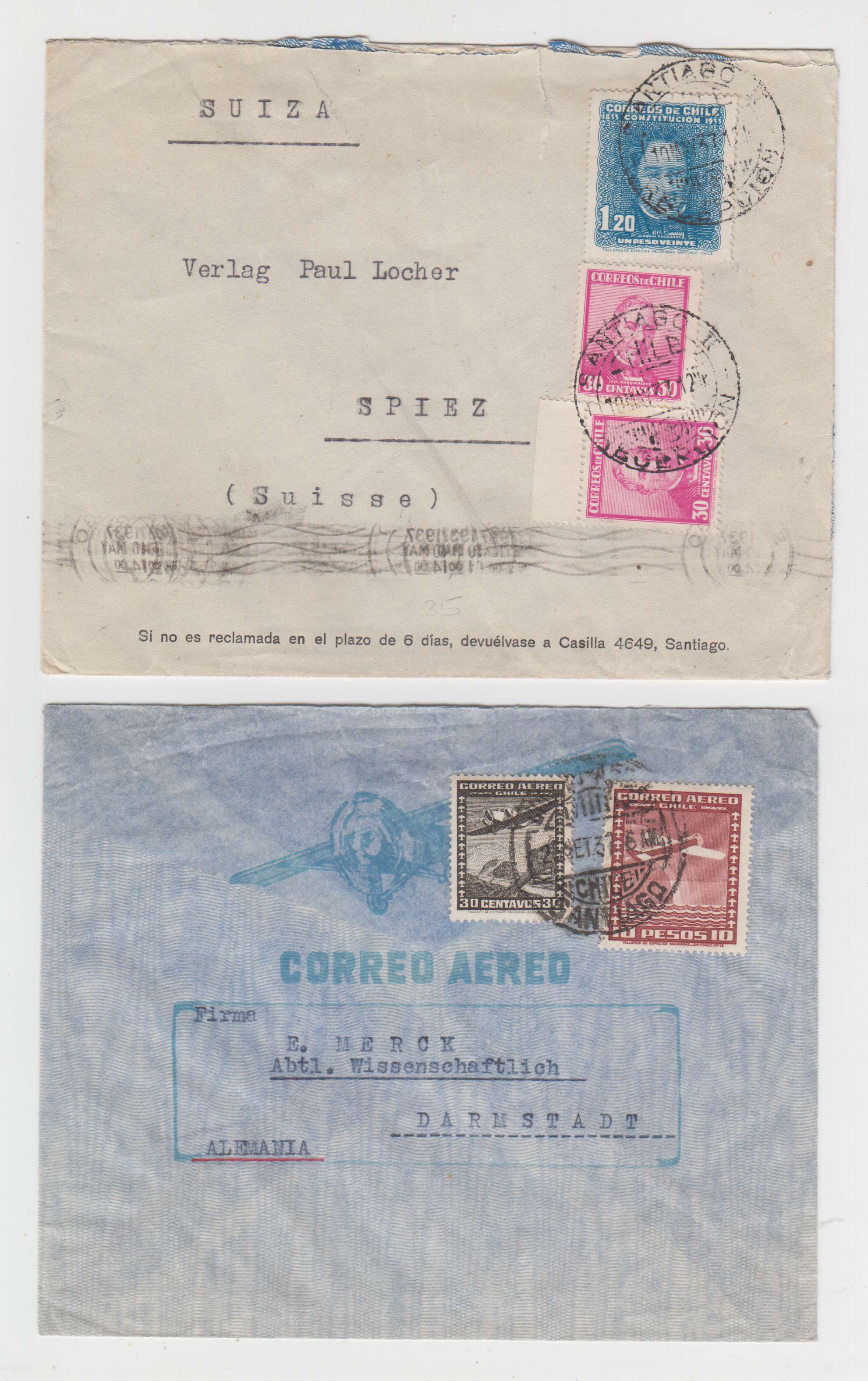 Chile 1933 — Better collection of 17 covers to Germany Switzerland or GB including surface, R-covers,…