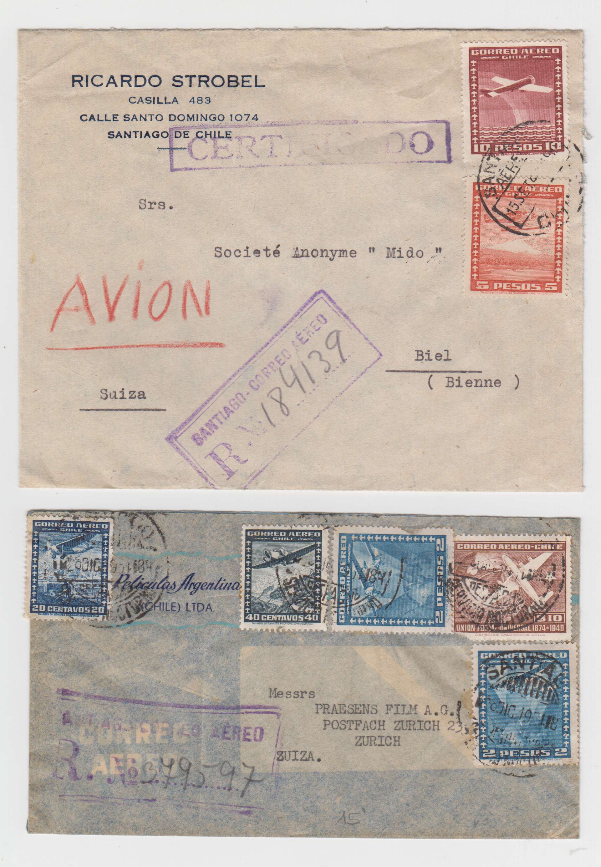 Chile 1948 — Collection of 23 covers to Austria or Switzerland including better rates & Frankings,…