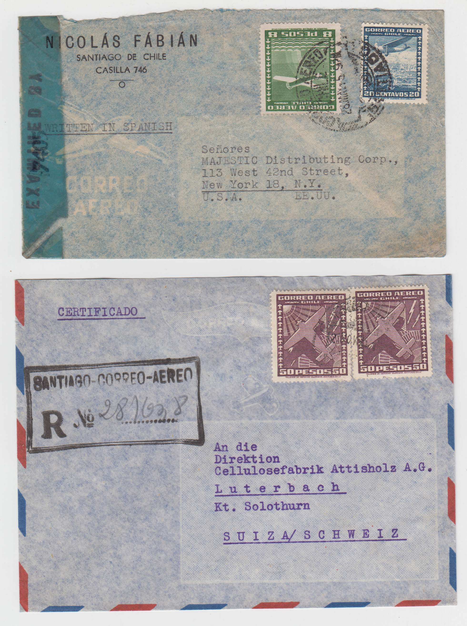 Chile 1948 — Collection of 23 covers to Austria or Switzerland including better rates & Frankings,…