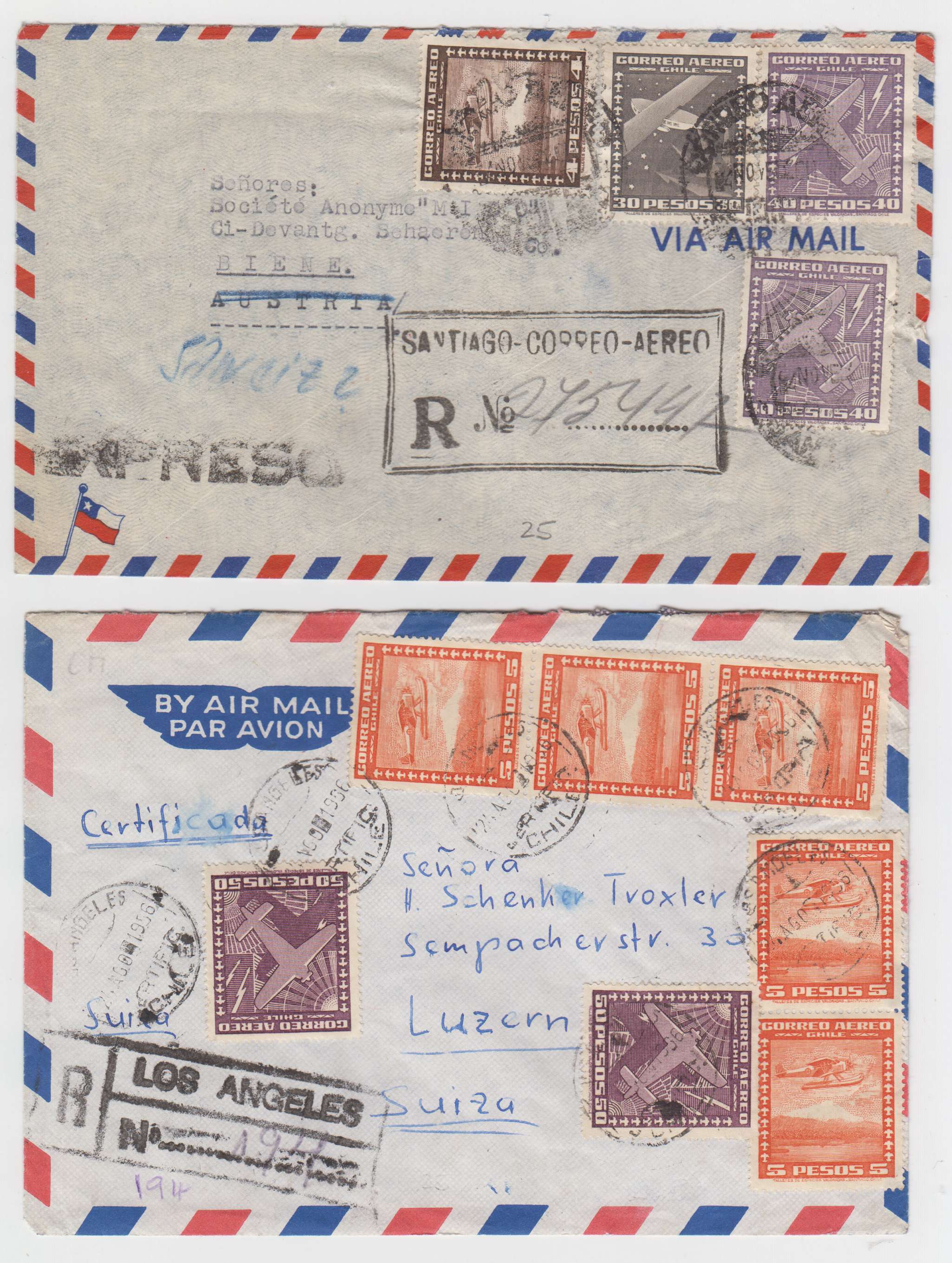 Chile 1948 — Collection of 23 covers to Austria or Switzerland including better rates & Frankings,…