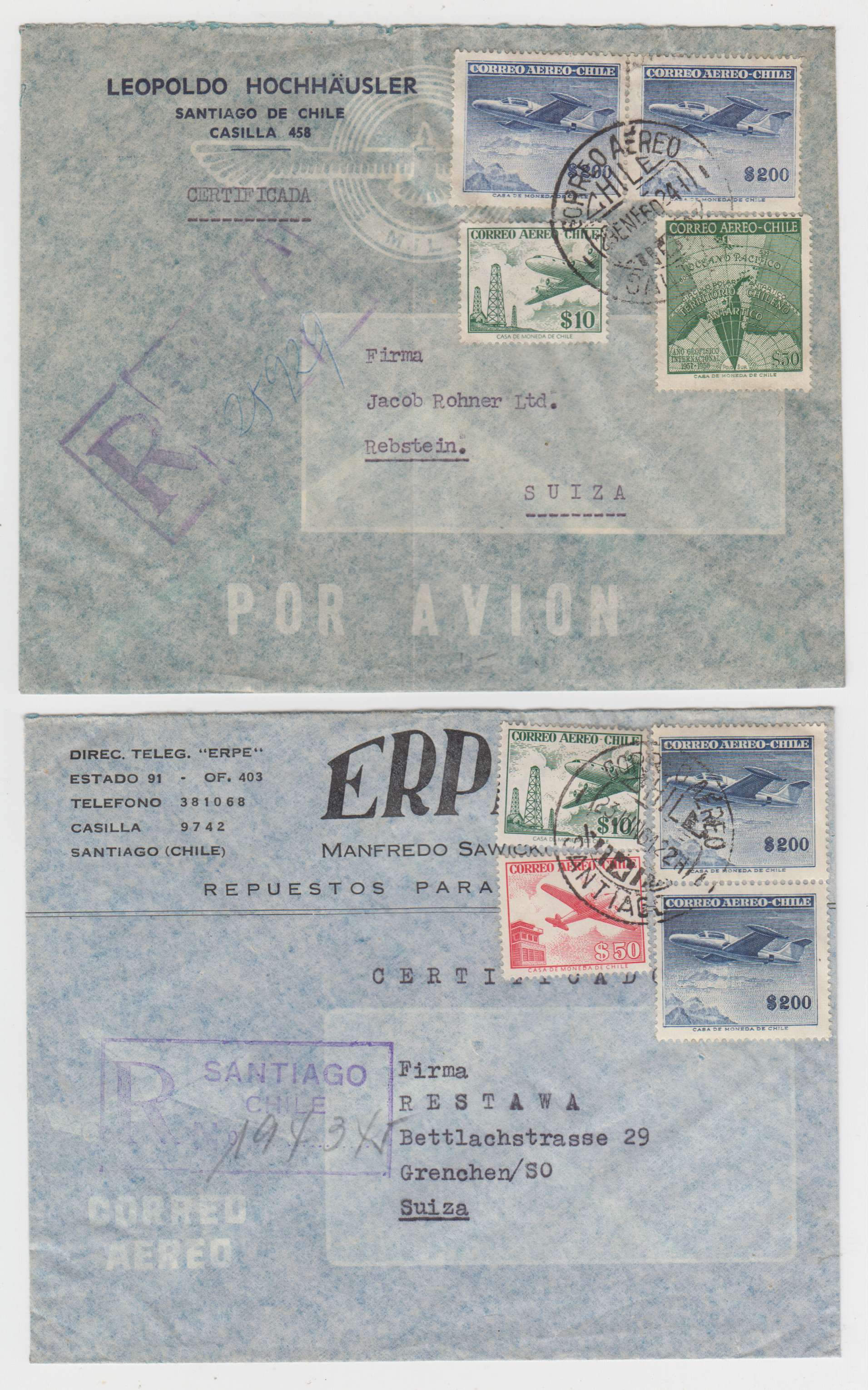 Chile 1948 — Collection of 23 covers to Austria or Switzerland including better rates & Frankings,…