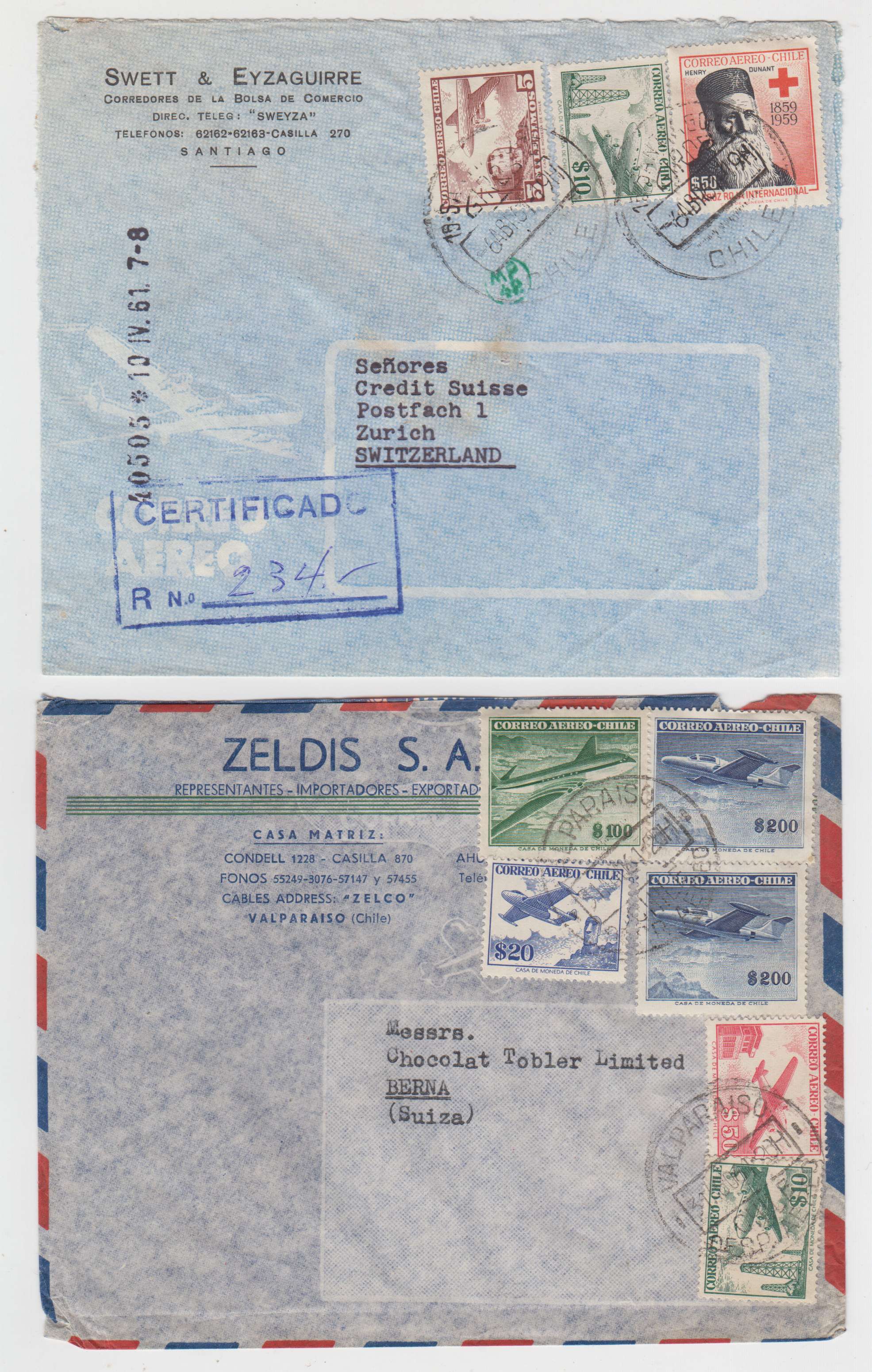 Chile 1948 — Collection of 23 covers to Austria or Switzerland including better rates & Frankings,…