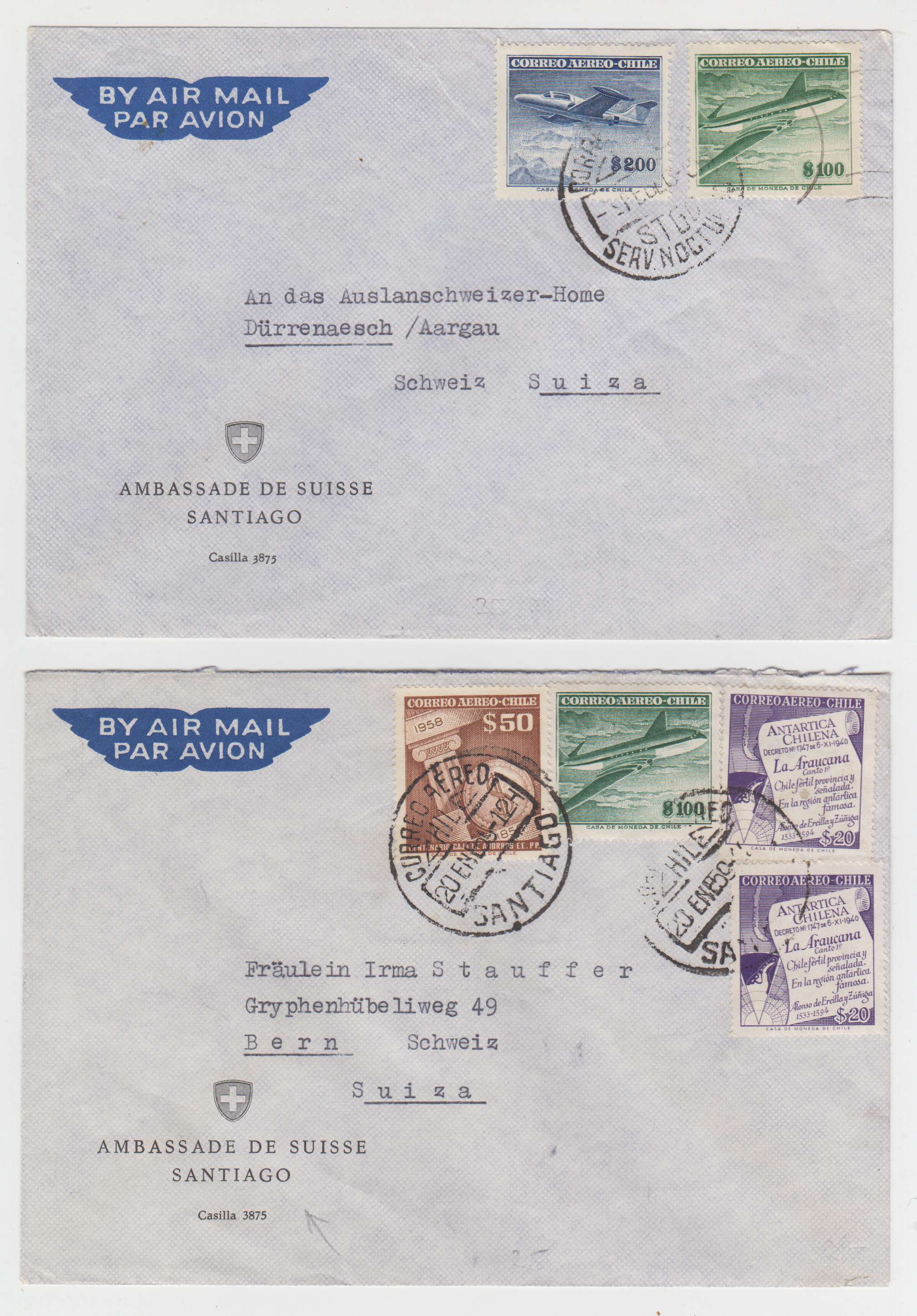 Chile 1948 — Collection of 23 covers to Austria or Switzerland including better rates & Frankings,…