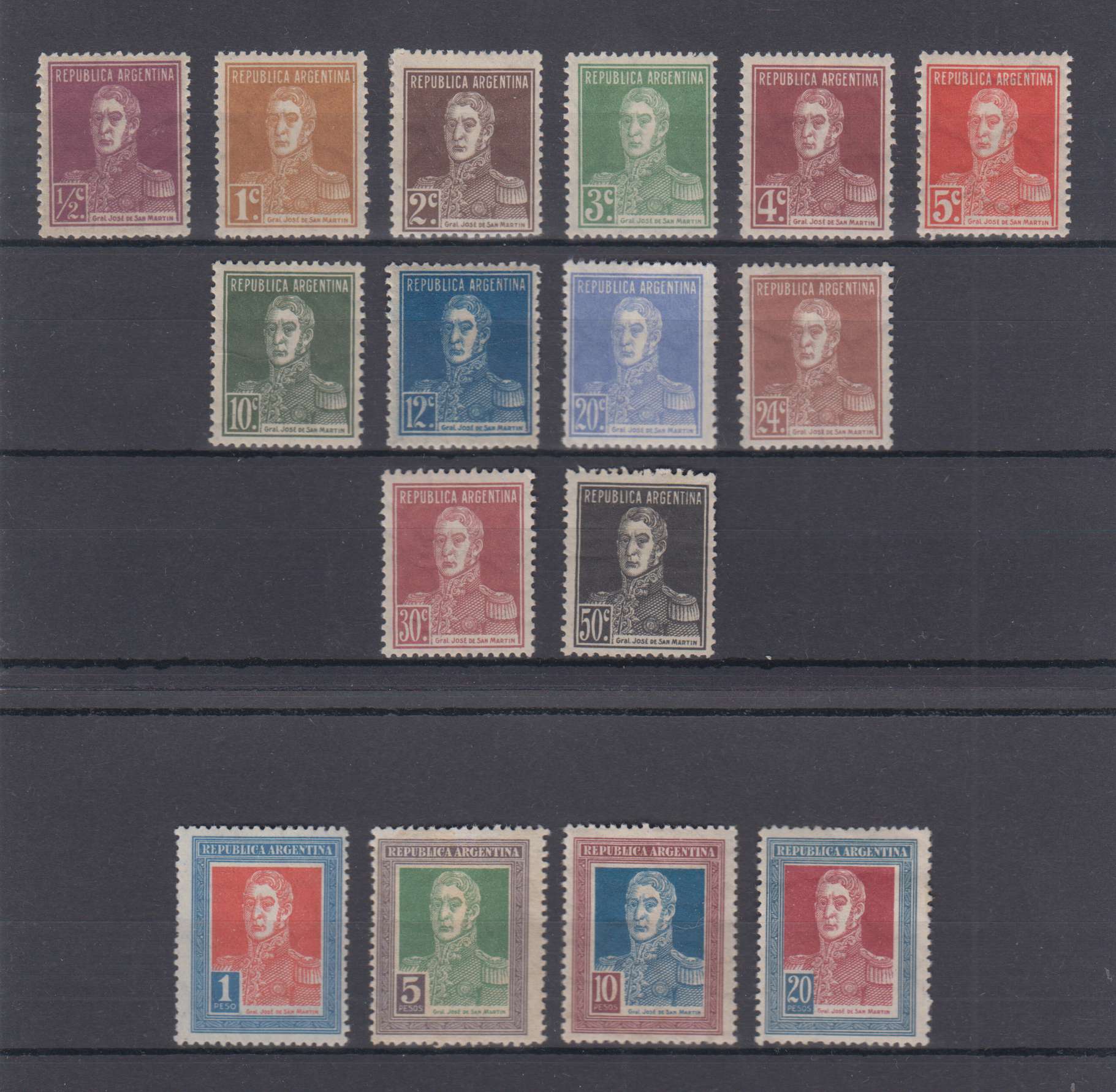 Argentina 1923 — San Martin With Period issue Scott 323-338