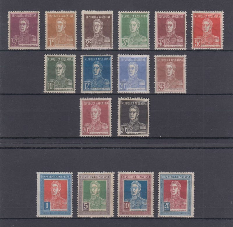 Argentina 1923 — San Martin With Period issue Scott 323-338