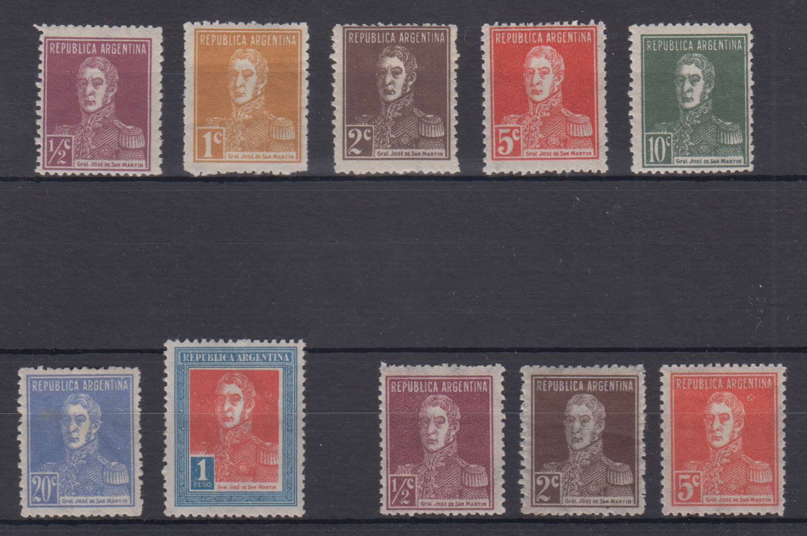 Argentina 1927 — Scott 362-368, 361a, 364a & 365b