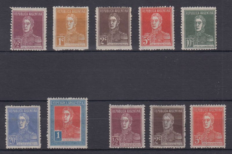 Argentina 1927 — Scott 362-368, 361a, 364a & 365b