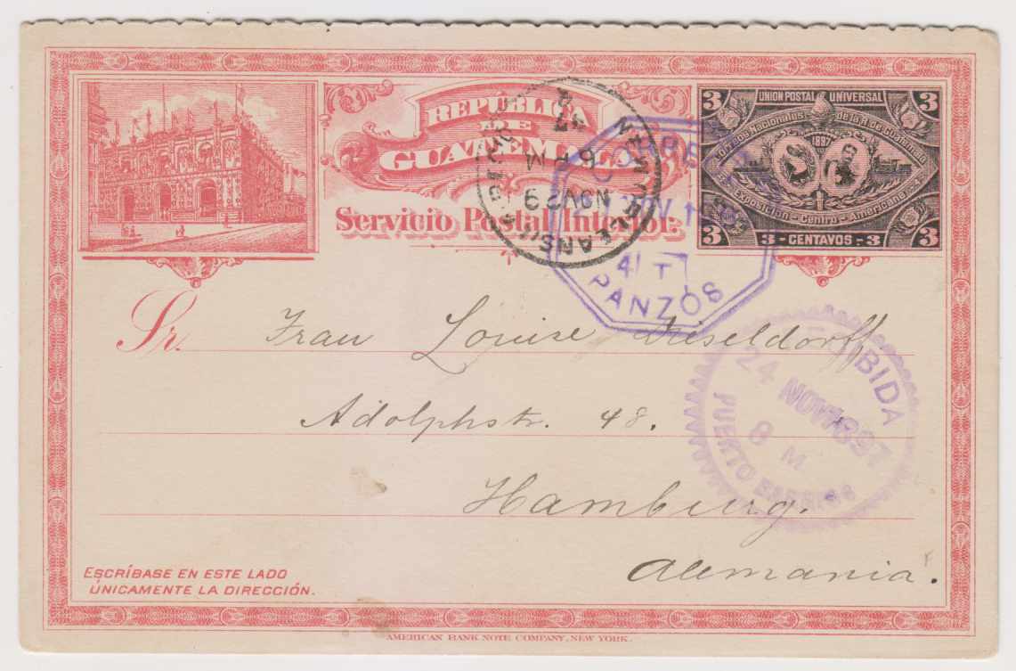 Guatemala 1897 — Message portion of double card H & G 13 to Hamburg