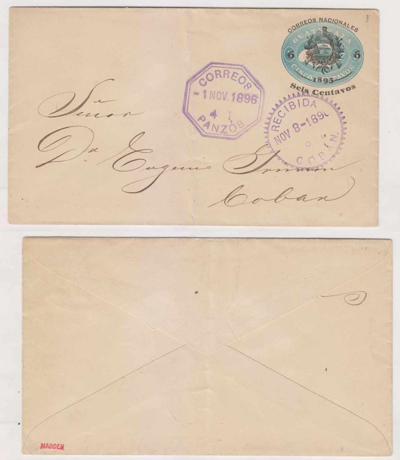 Guatemala 1896 — Envelope H & G B8 used internally