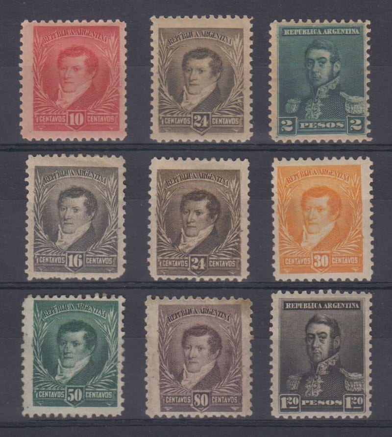 Argentina 1892 — Scott 98, 101, 104 key value & Scott 113-117 & 119