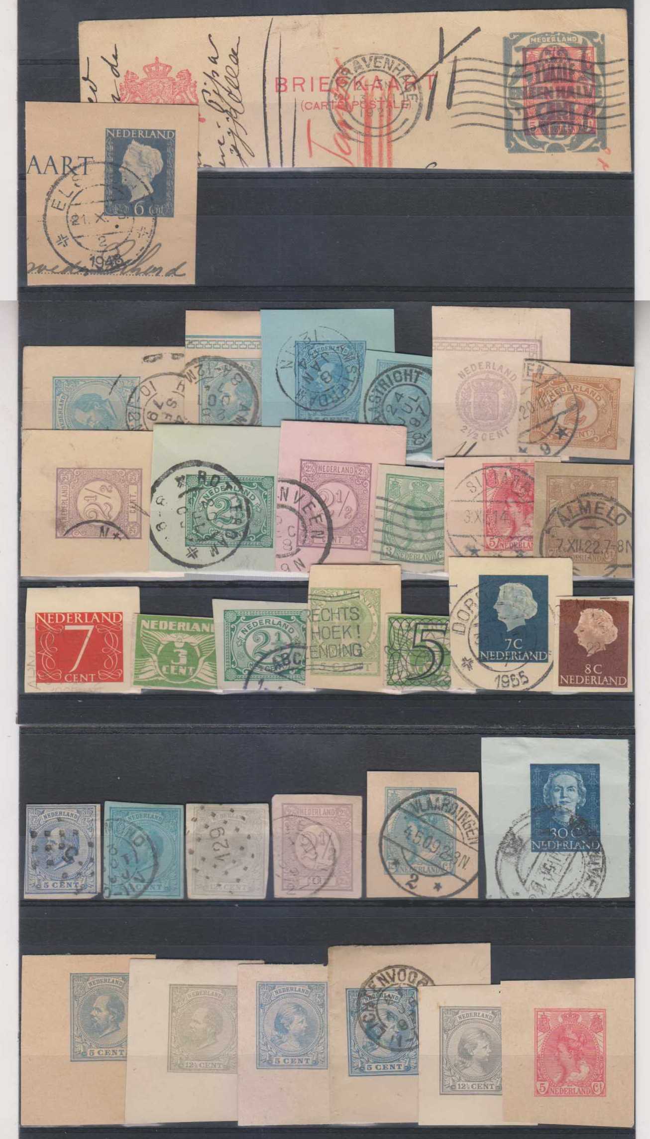 Netherlands 1879 — Envelope & Postcard cut squares 1879-1955