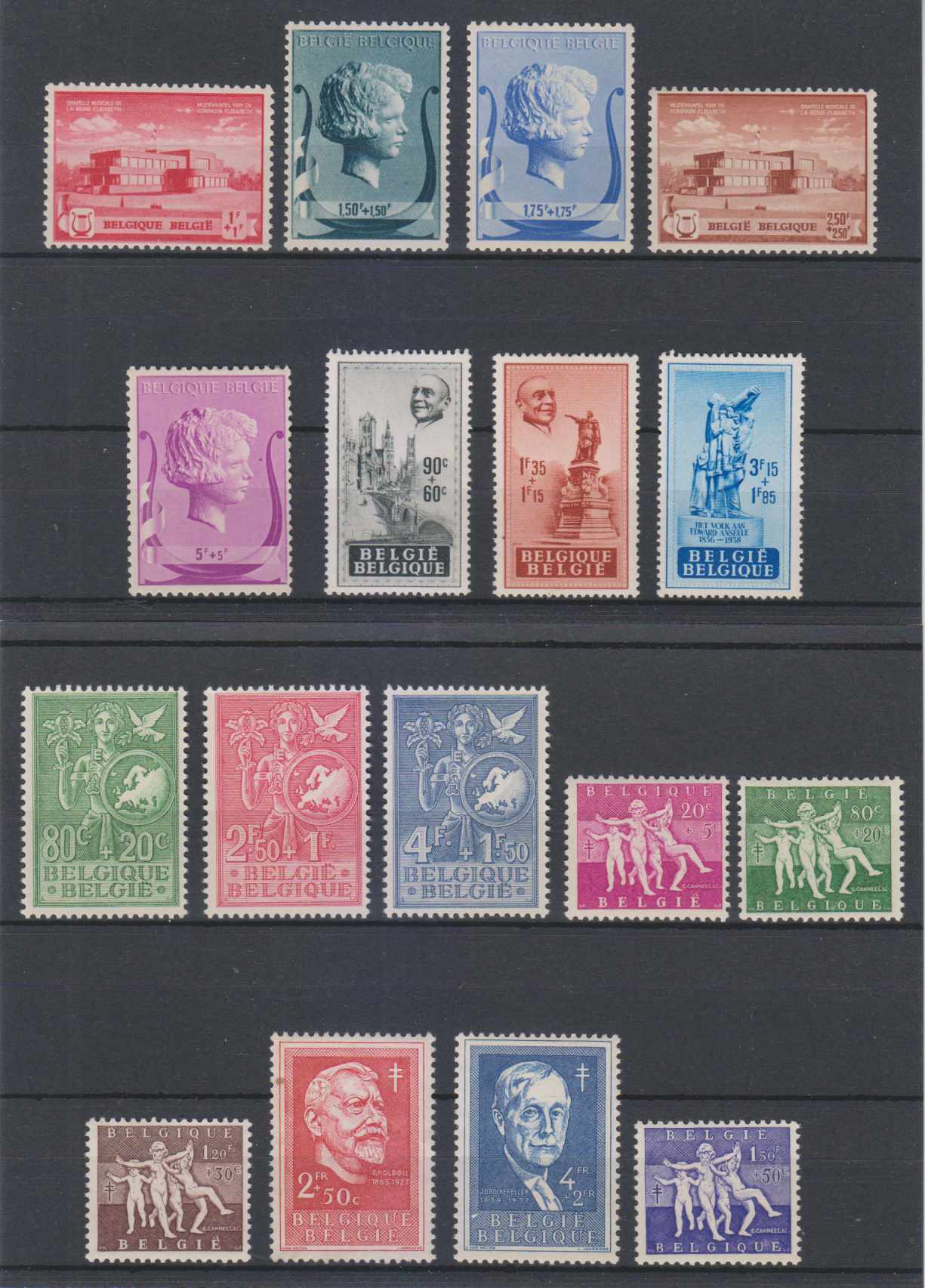 Belgium 1940 — Scott B274-b278, B456-b458, B544-b546 & B579-b584