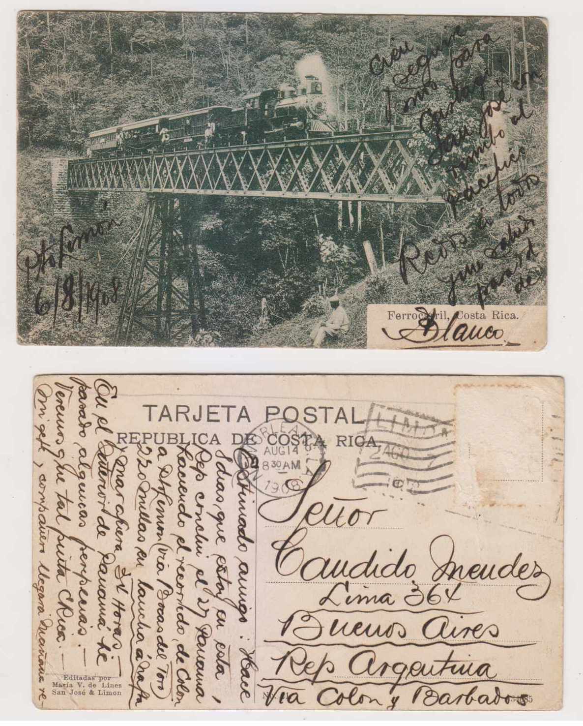 Costa Rica 1908 — Railroad crossing elevated bridge