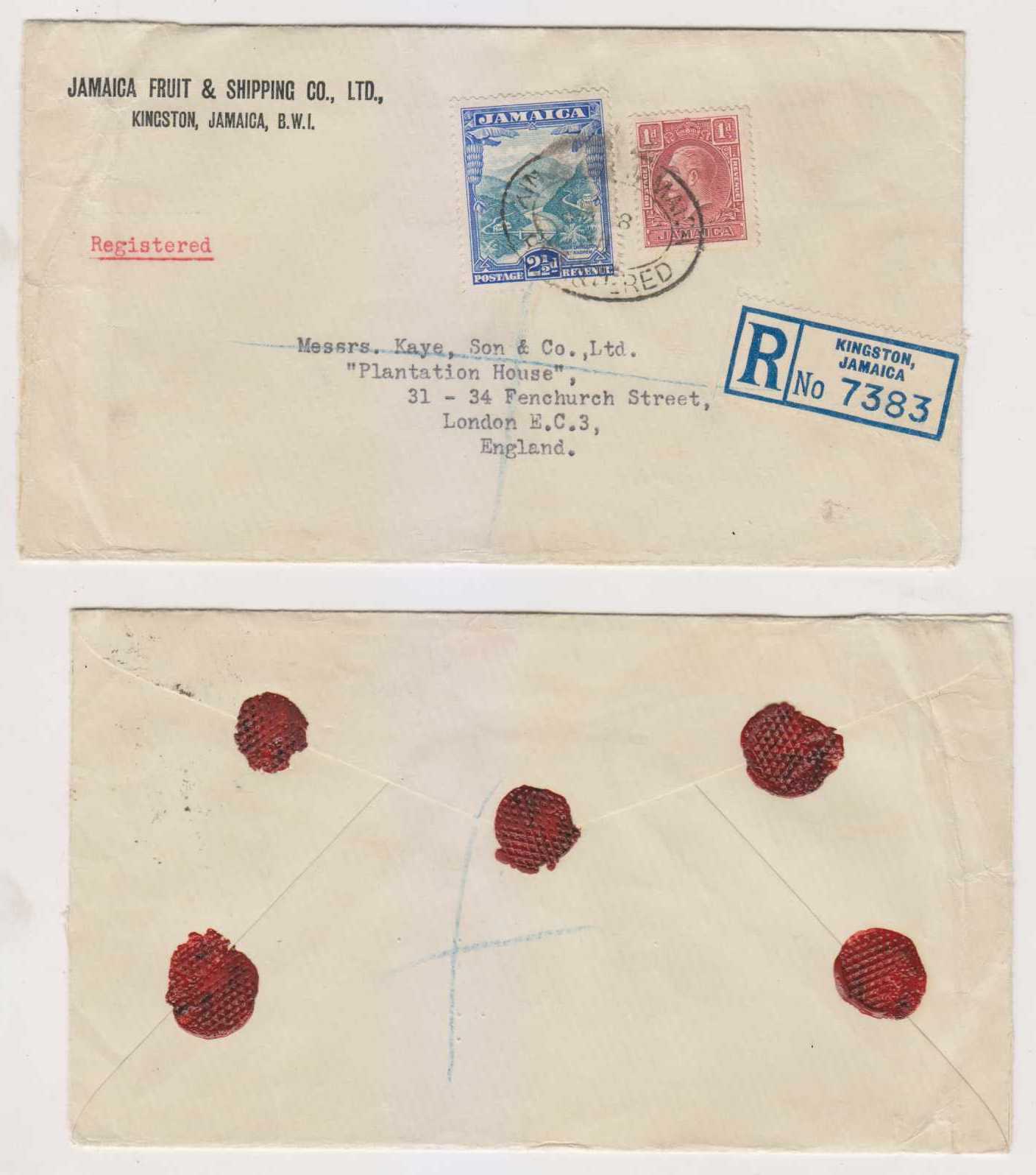 Jamaica 1932 — Registed letter Kingston to London