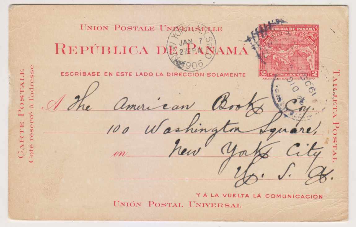 Panama 1904 — Entire H & G used Panama 30 Dic 1905 to New York with receiver alongside