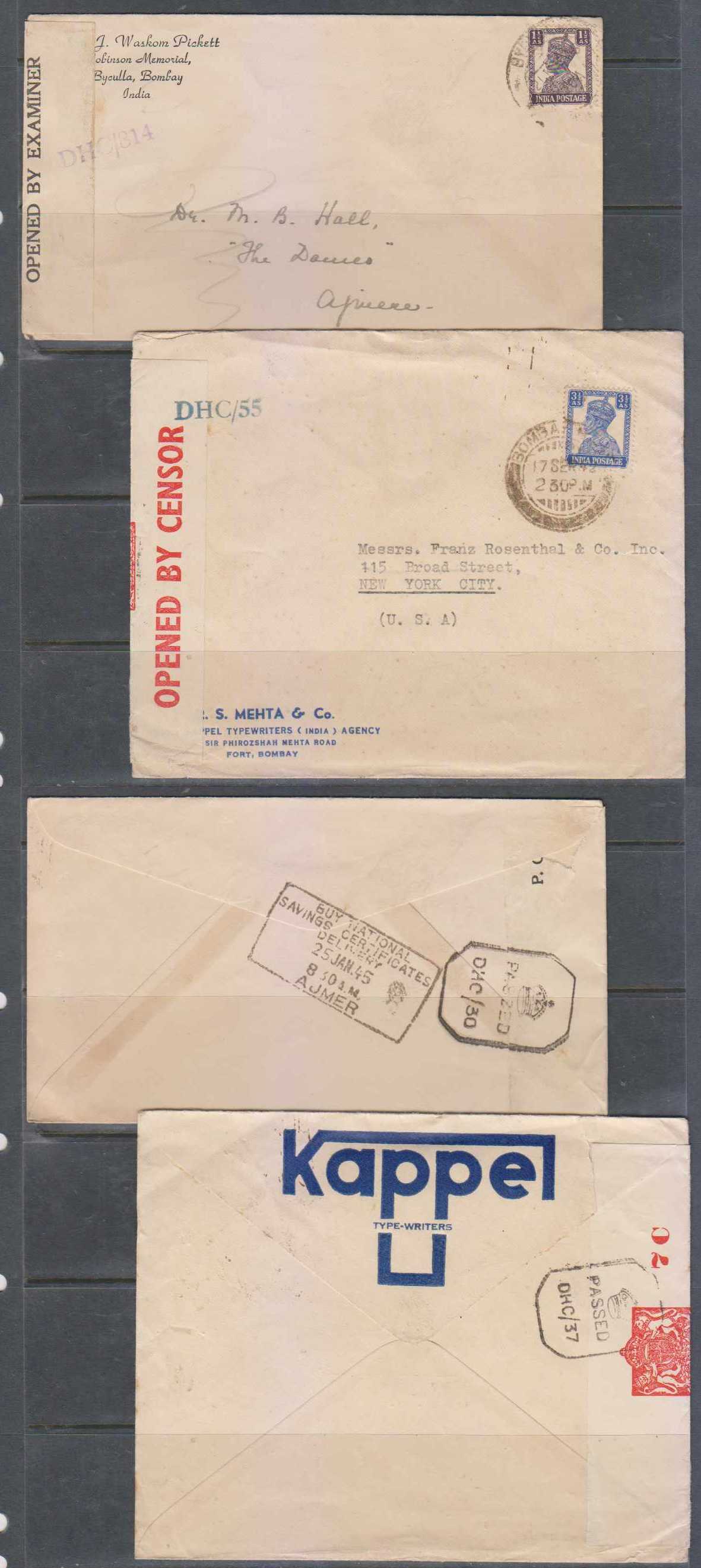 India 1942 — Two censored mails with British censor tapes