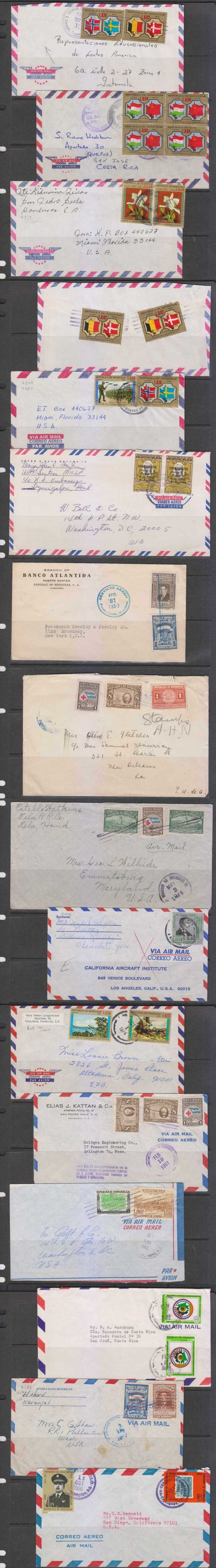 Honduras 1948 — Attractive group of 18 sleeved airmails to Guatemala, Costa Rica & USA