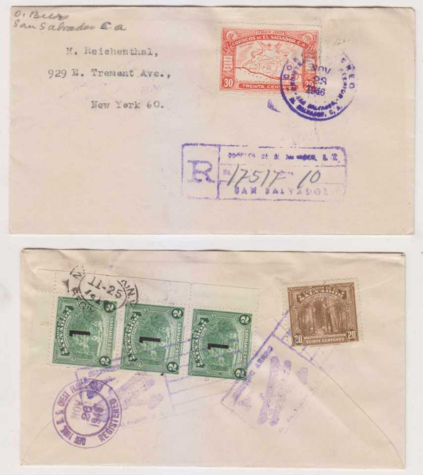 El Salvador 1946 — Registed air mail San Salvador to New York