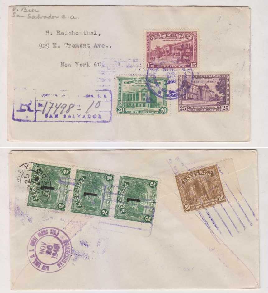 El Salvador 1946 — Registered mail San Salvador to New York
