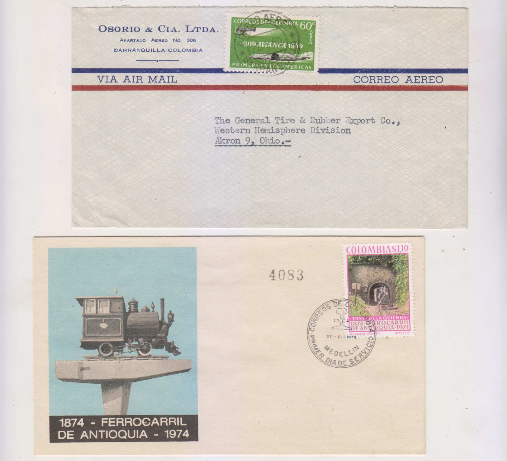Colombia 1951 — Airmails TO Europe, USA on unaddressed