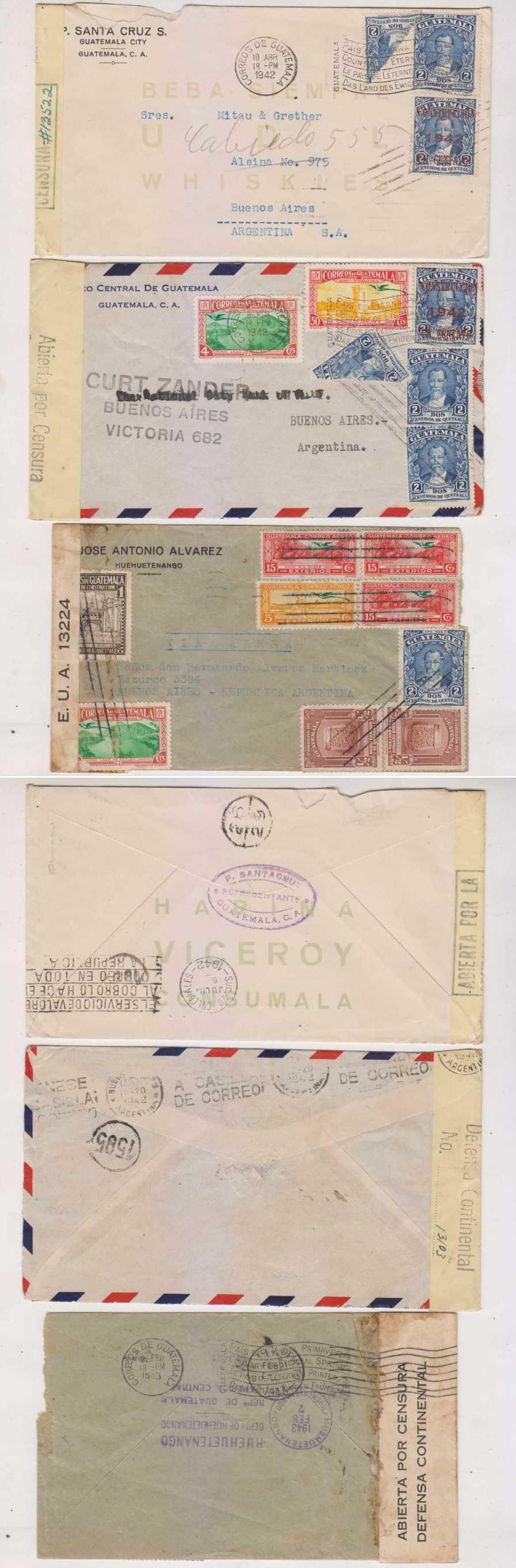 Guatemala 1942 — Three censor air covers to Buenos Aires, Argentina
