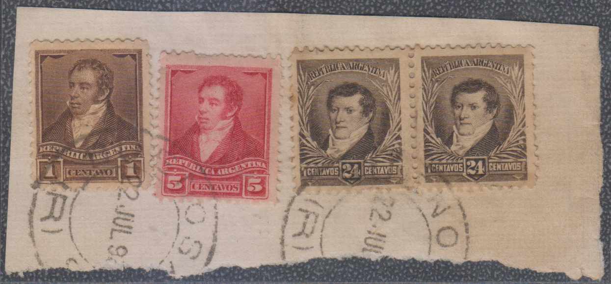 Argentina 1893 — Mixed watermarks & perfs on piece