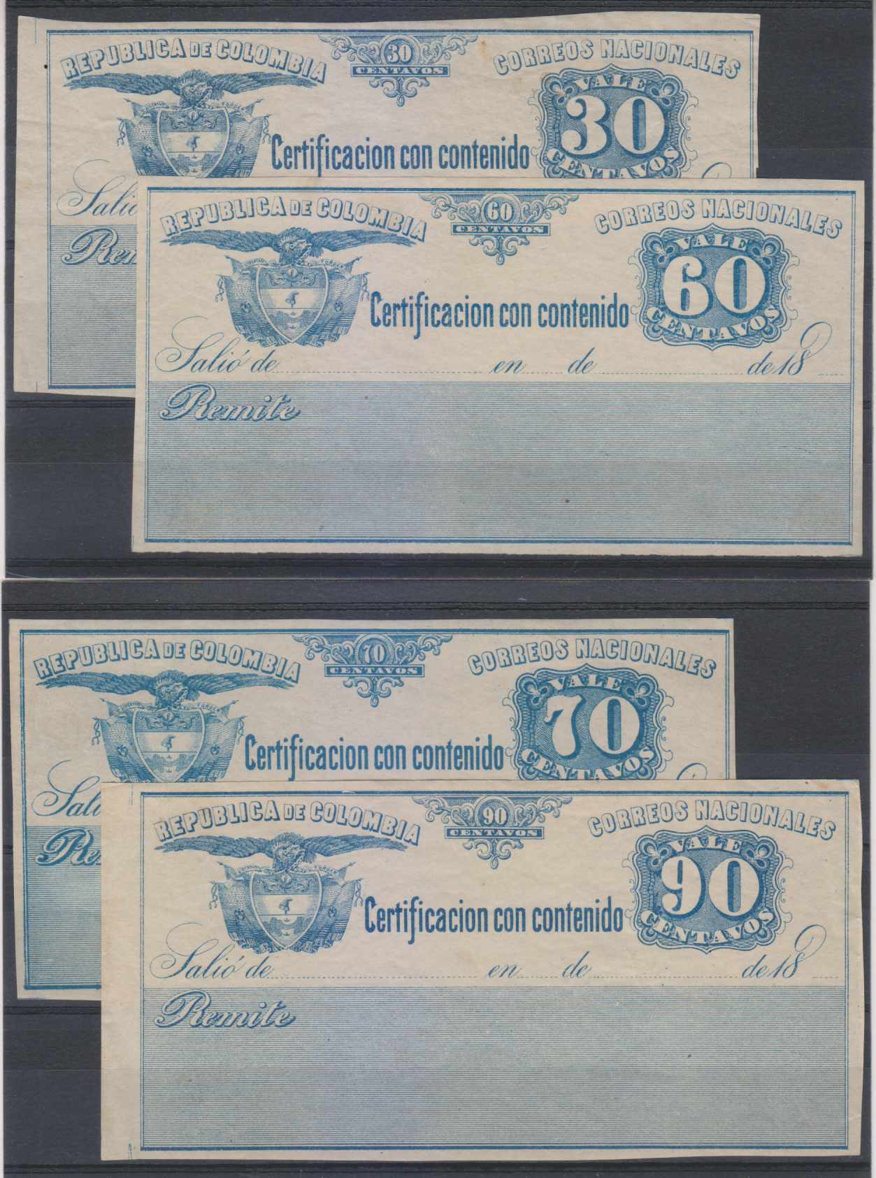 Colombia 1890 — Insured letter stamps
