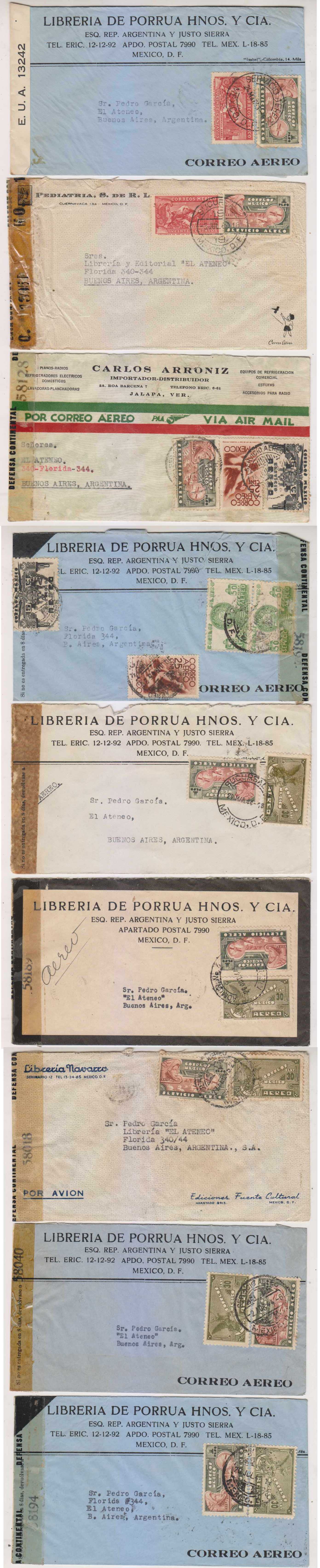 Mexico 1943 — Collection of 14 printed covers to Buenos Aires, Argentina