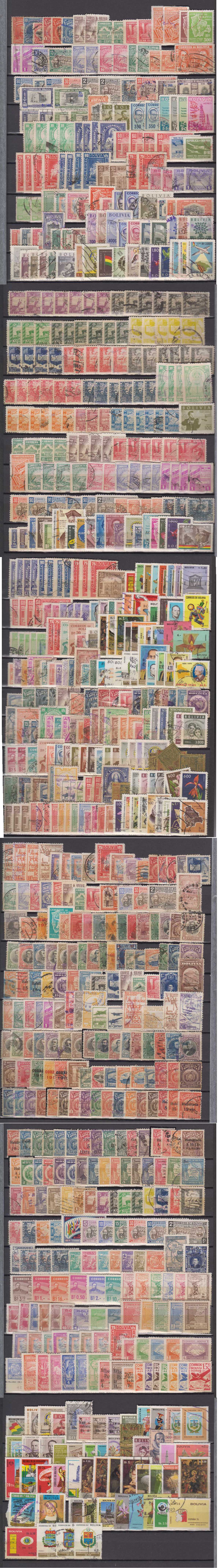 Bolivia — Collection of 901 stamps in stockpages, including ordinary post, air post, postal tax, etc