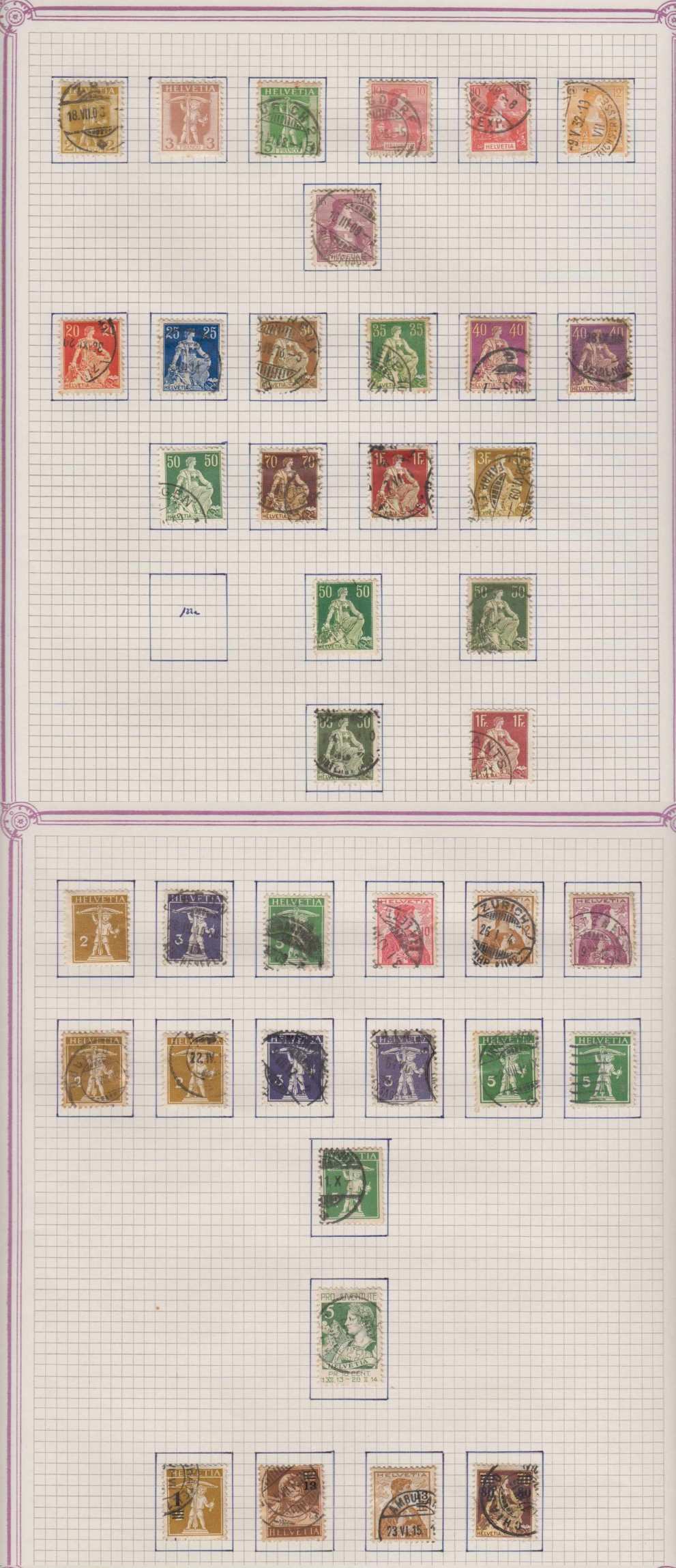 Switzerland 1907 — Collection mounted on 15 album pages featuring ordinary & semipostal stamps chiefly in…