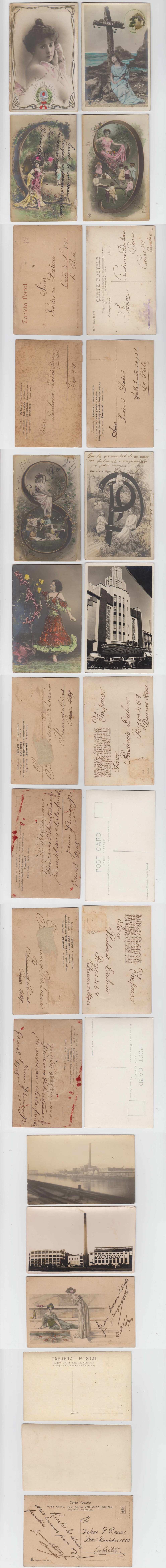 Argentina 1900 — Group of 13 color or black & white cards including patriotic, romantic, vicious, etc