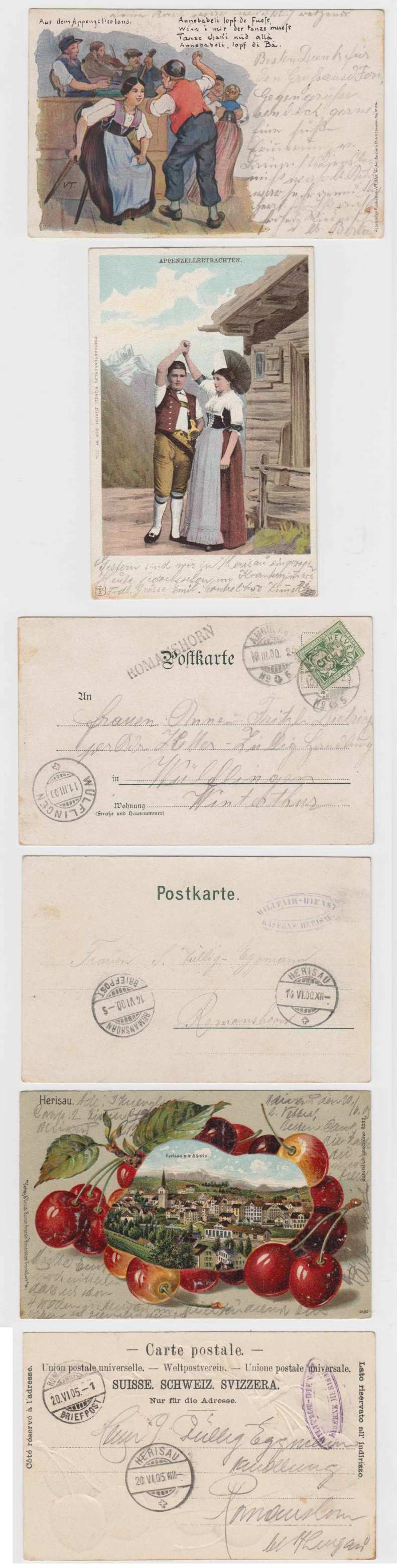 Switzerland 1900 — Ambulant, Feldpost & Military group of seven Ppc's with "Ambulant no5", "Herisau",…