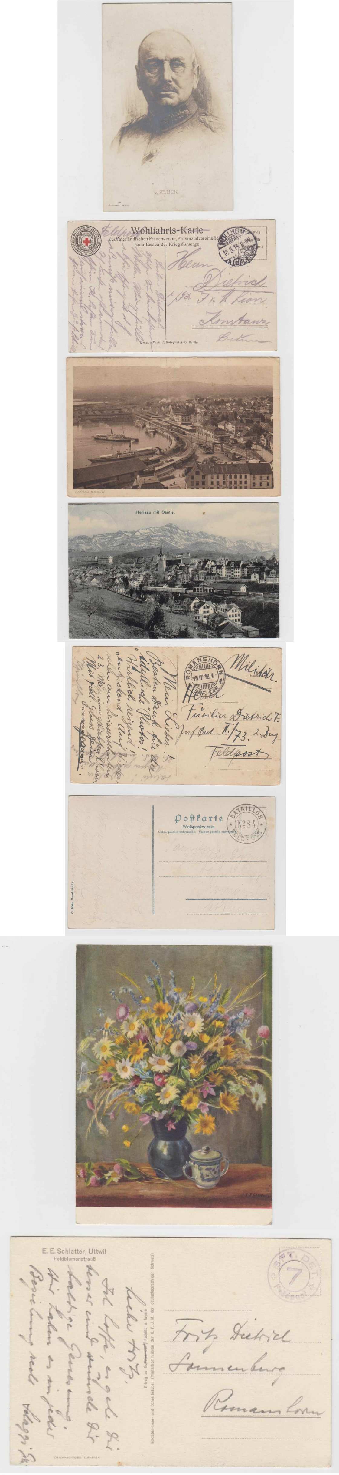 Switzerland 1900 — Ambulant, Feldpost & Military group of seven Ppc's with "Ambulant no5", "Herisau",…