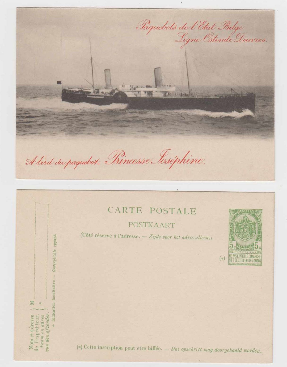 Belgium 1920 — Paquebot "Princesse Josephine"