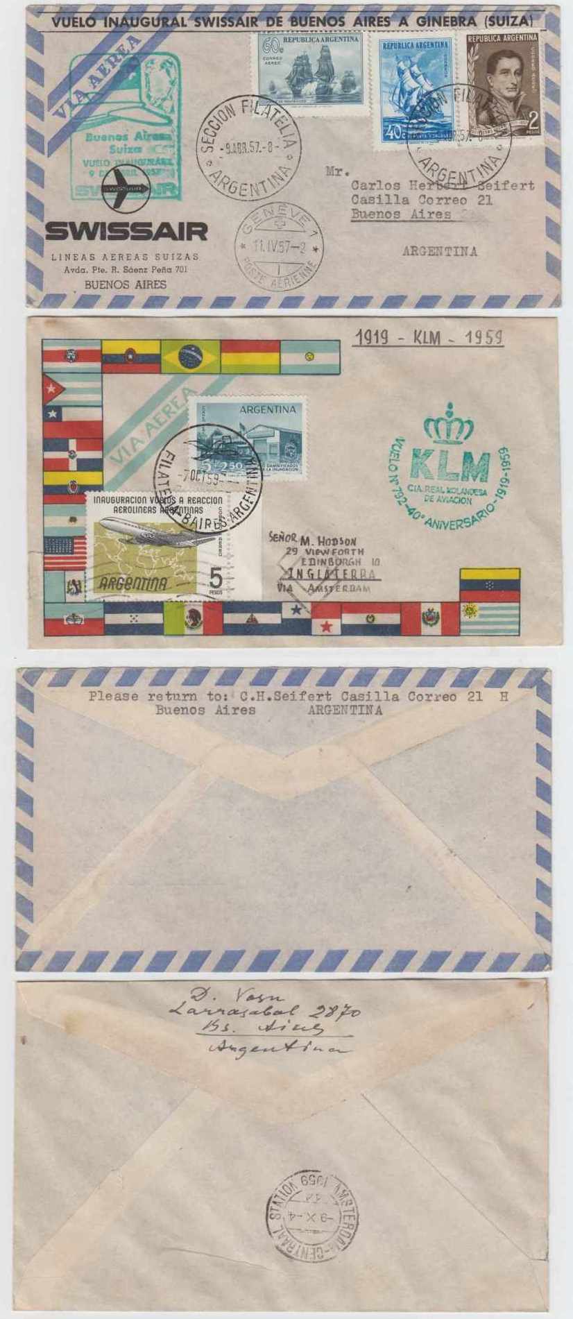 Argentina 1954 — Group of 10 different FF covers by Lade, Aerolineas Argentinas, Aeropostale, Pacific…