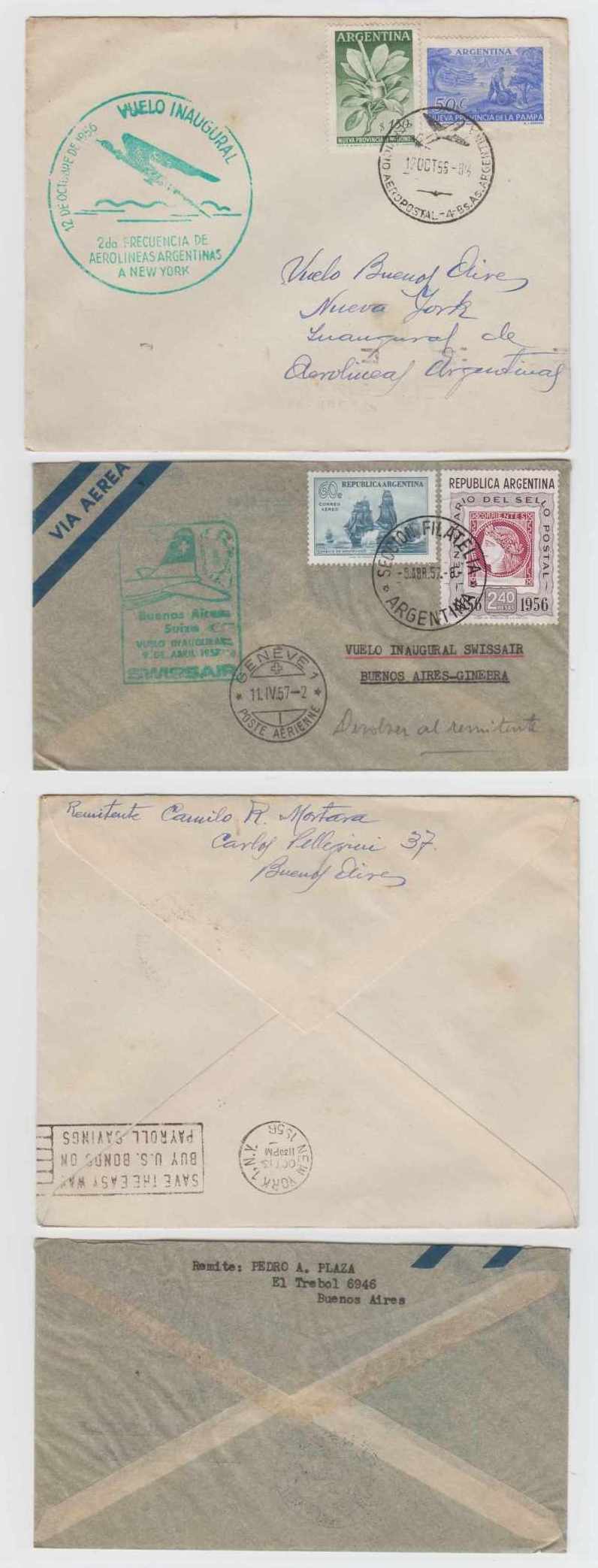 Argentina 1954 — Group of 10 different FF covers by Lade, Aerolineas Argentinas, Aeropostale, Pacific…