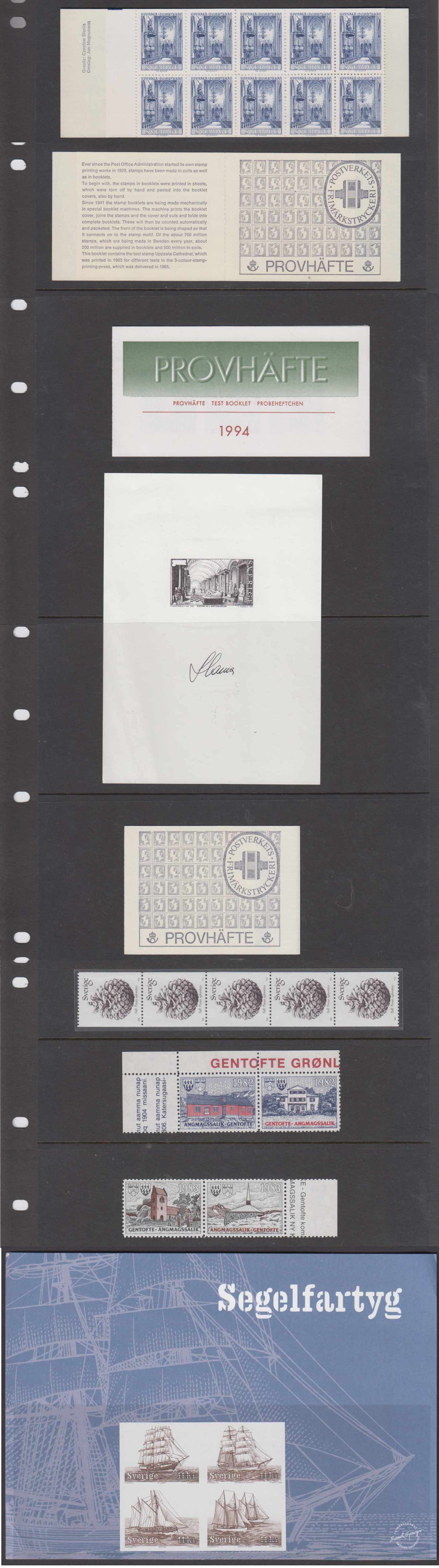 Sweden 1960 — Electrict group of booklet pane, test book, coil strip of five, Souvenir Sheets, two…