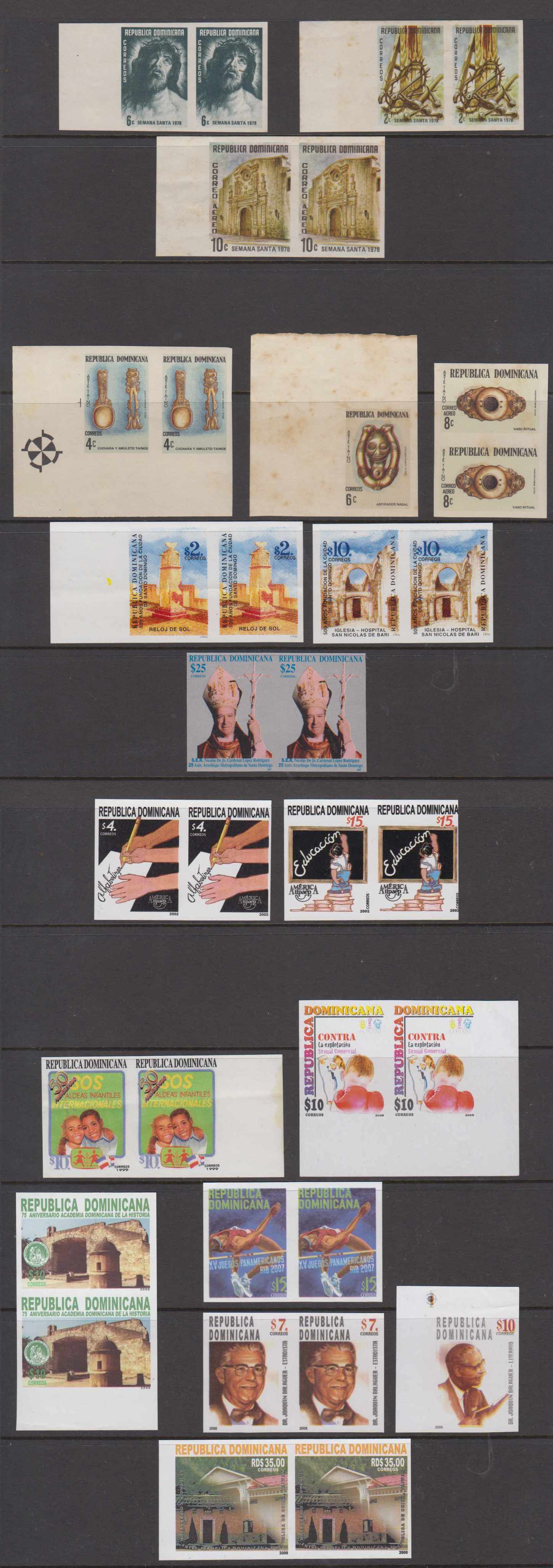 Dominican Republic 1978 — Specialized collection of 24 imperf pairs chiefly in full sets & two marginal imperf…