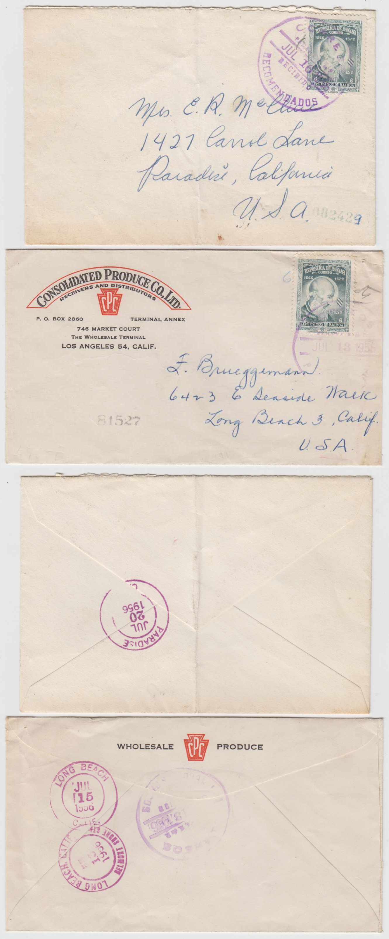 Panama 1956 — Two air covers to USA