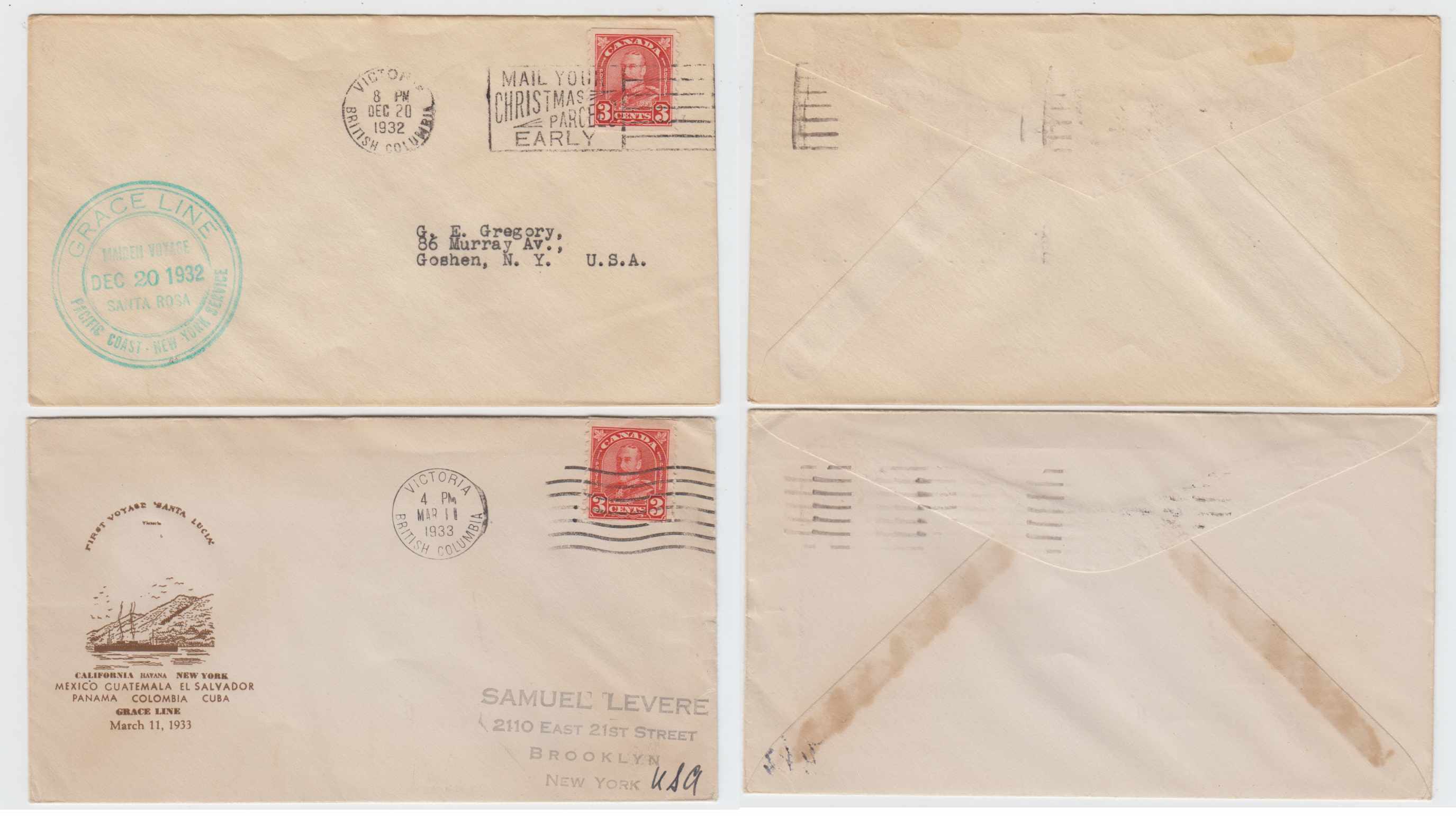 Canada 1932 — Two maritime covers, Maiden Voyages by "Grace Line"