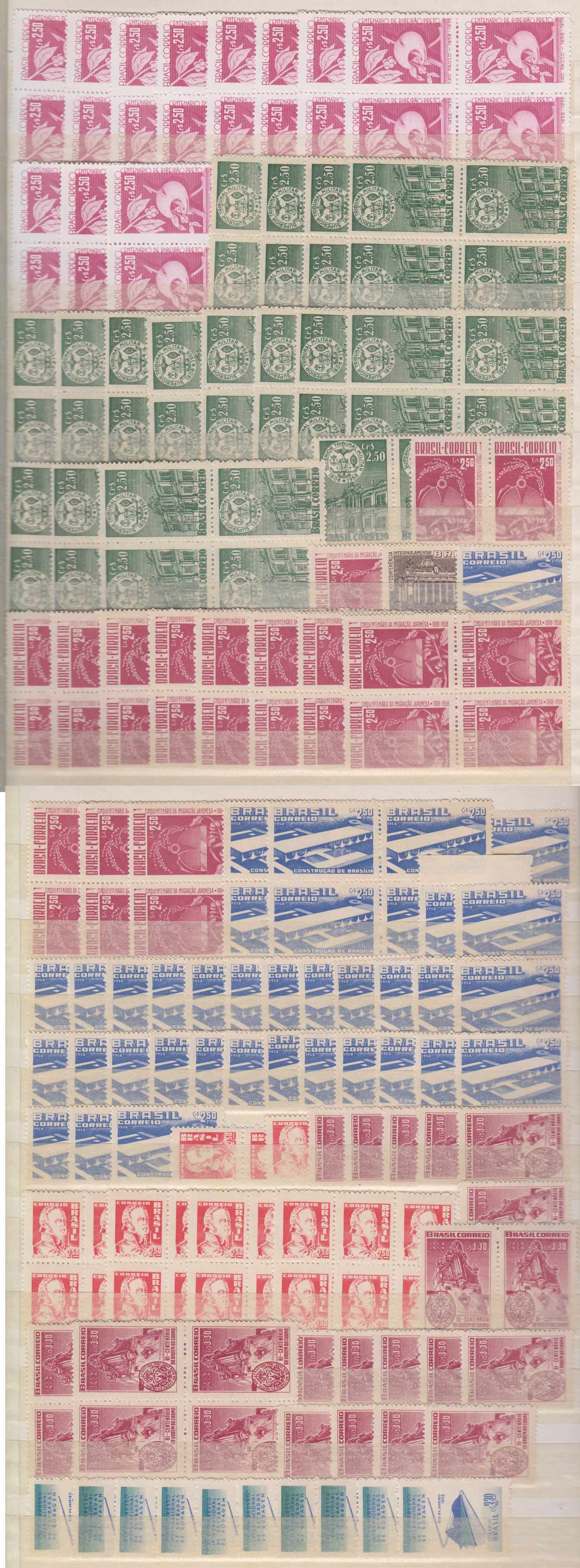 Brazil 1955 — Mint never hinged accumulation of 1070+ stamps Scott 816 thru 907